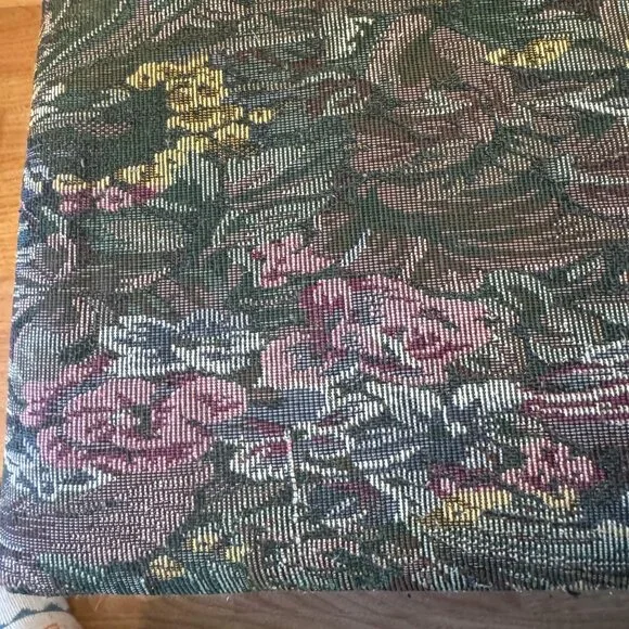 **Vintage Wooden Tapestry Footstool with Storage – Hinged Padded Top – Floral Fa - Picture 11 of 16